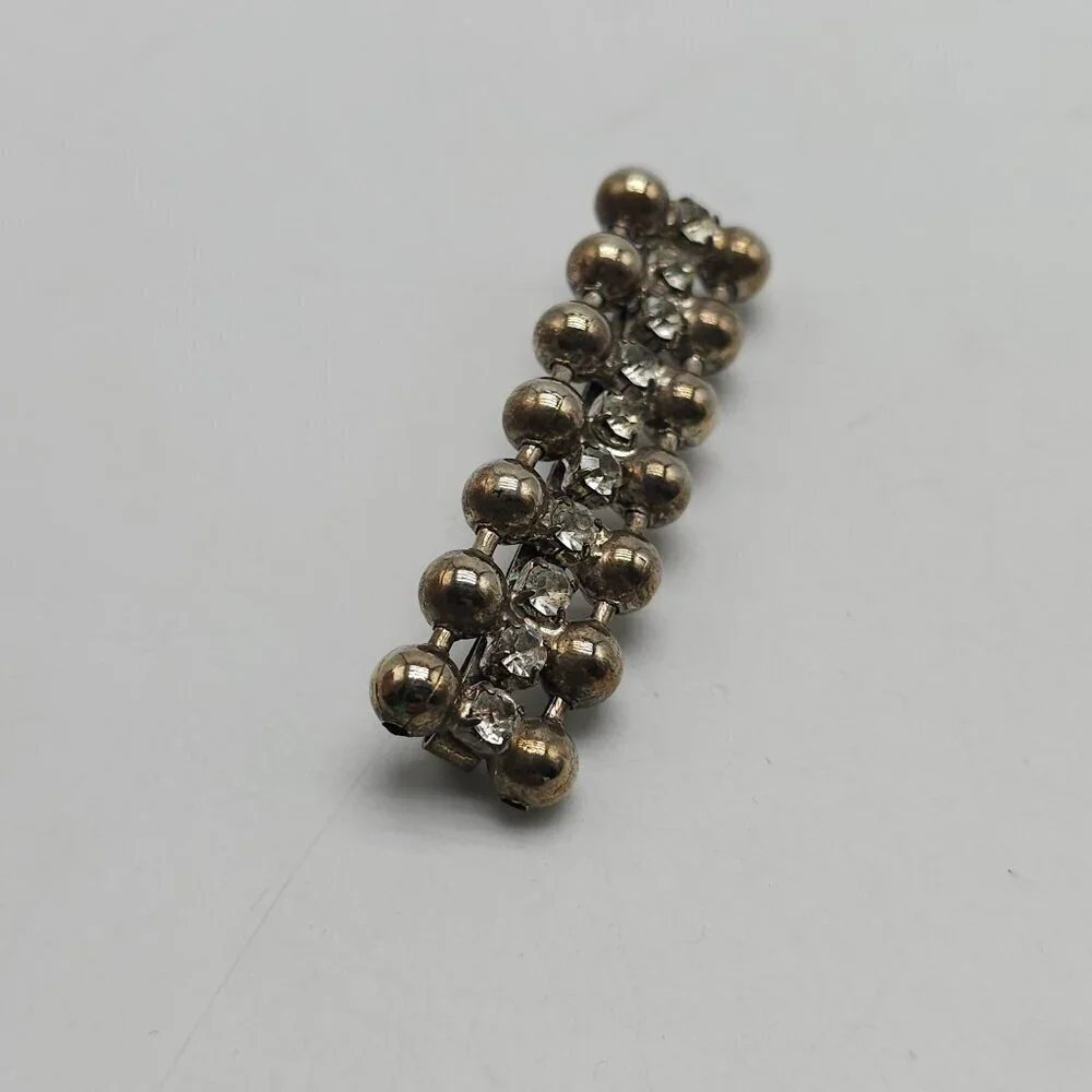 Vintage Clear Rhinestone Hair Clip With Gold Tone Metal Classic Design 2 Inch